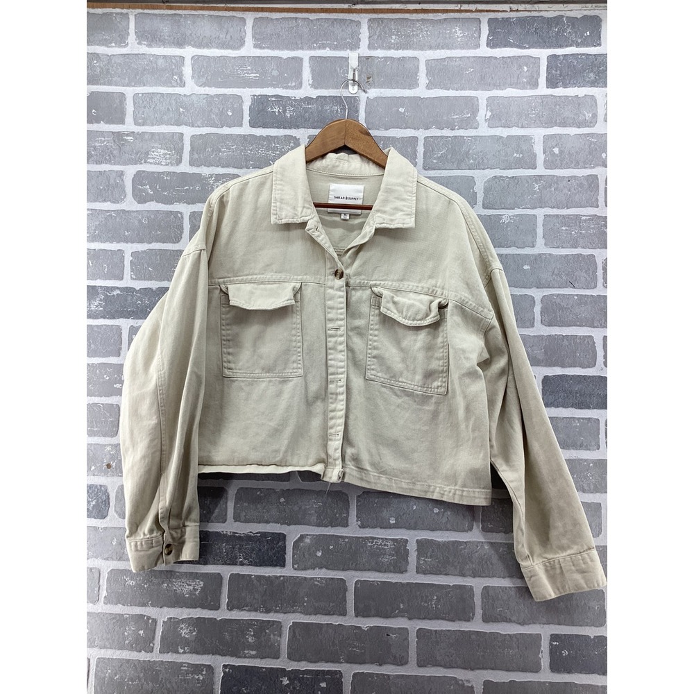 Thread & Supply Women XL Stone Beige Cropped Cotton Denim Jacket J1779DNDG